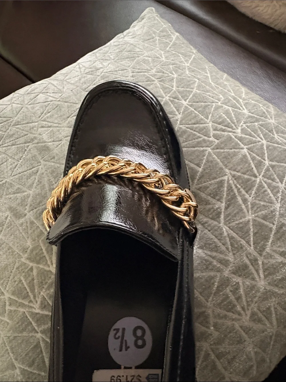 Black Platform Loafer with Gold Chain Accent - Women's Shoes